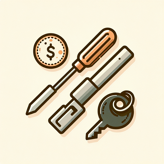 small flathead screwdriver, coin, and key fob tool
