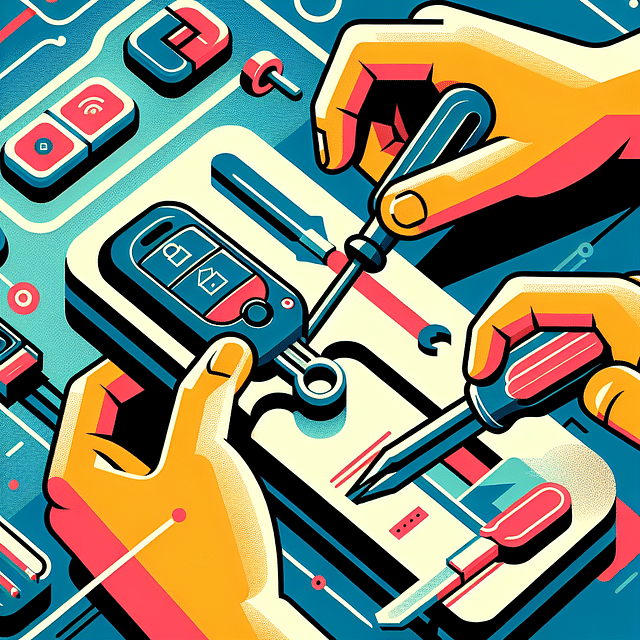 prying open a car key fob with a flathead screwdriver