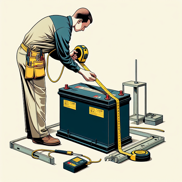 measuring a car battery with a tape measure