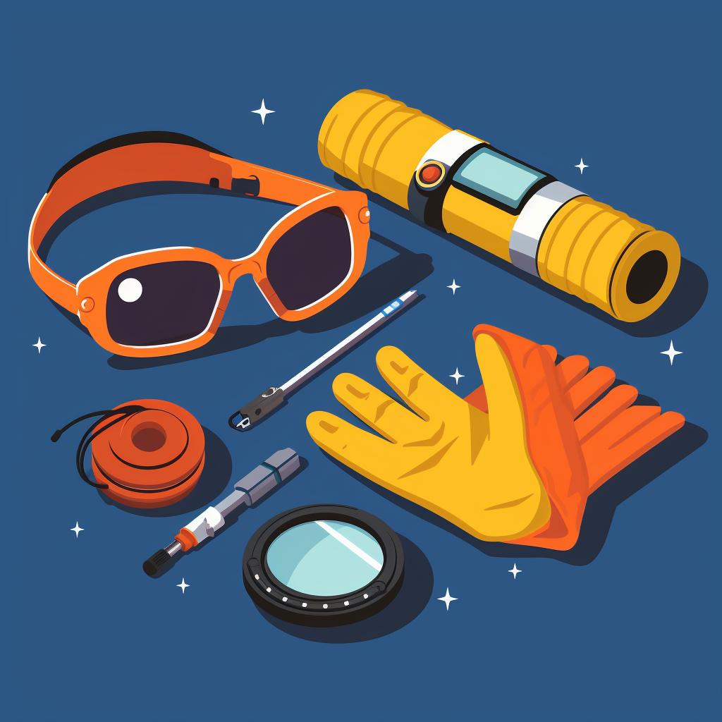 Safety gloves, goggles and a voltmeter on a table