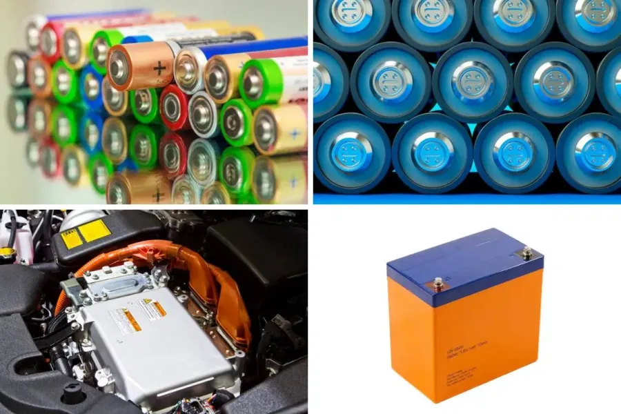 Variety of car batteries displayed in a row