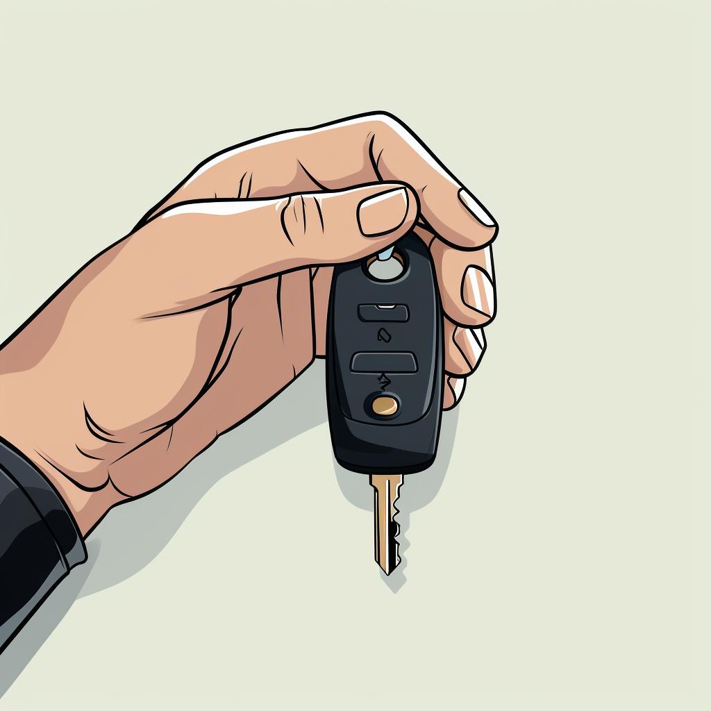 A hand removing a battery from a Hyundai key fob