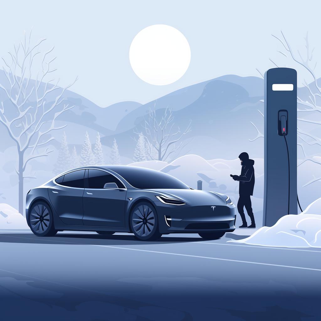 Tesla's 'Preconditioning' feature being activated on a cold day
