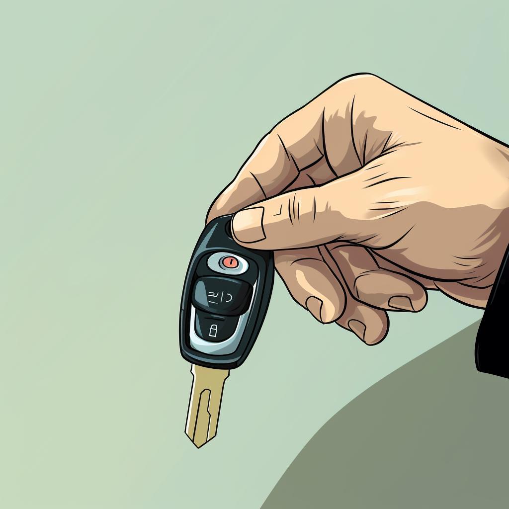 A hand reassembling a Hyundai key fob