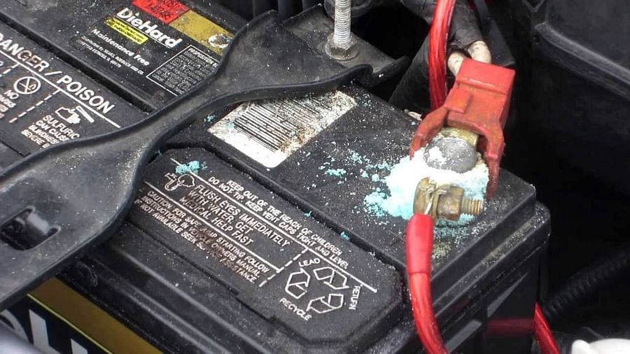 Corroded car battery indicating poor health